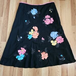 Sunny Leigh Silk Blend Floral Midi Skirt Size 12 Lined Vintage Cottagecore Y2K